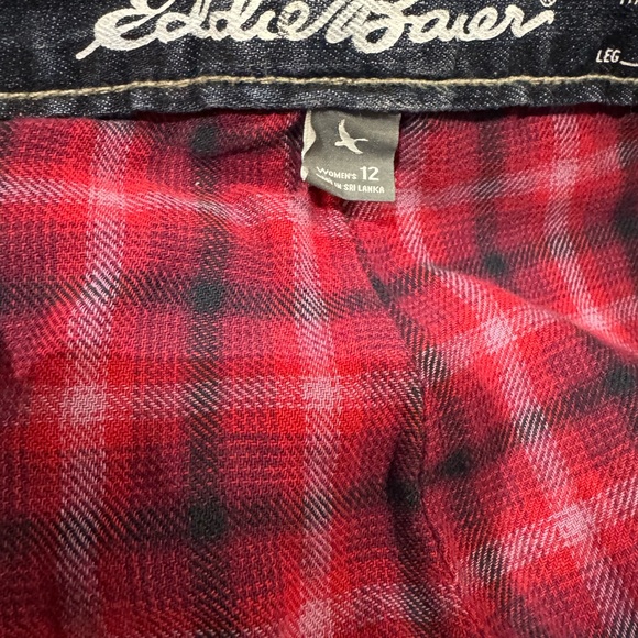 Eddie Bauer Women's Dark Blue Boyfriend relaxed Jeans plaid lined inside size 12 - Picture 9 of 14